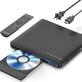 Ultra Slim DVD Player, Thin HDMI AV DVD Players for TV, 1.77 Inch Design | with Region Free & Colourful HD Pixels, Supports USB Playback, NTSC/PAL DVD Player with HDMI & RCA Cables, Remote Control