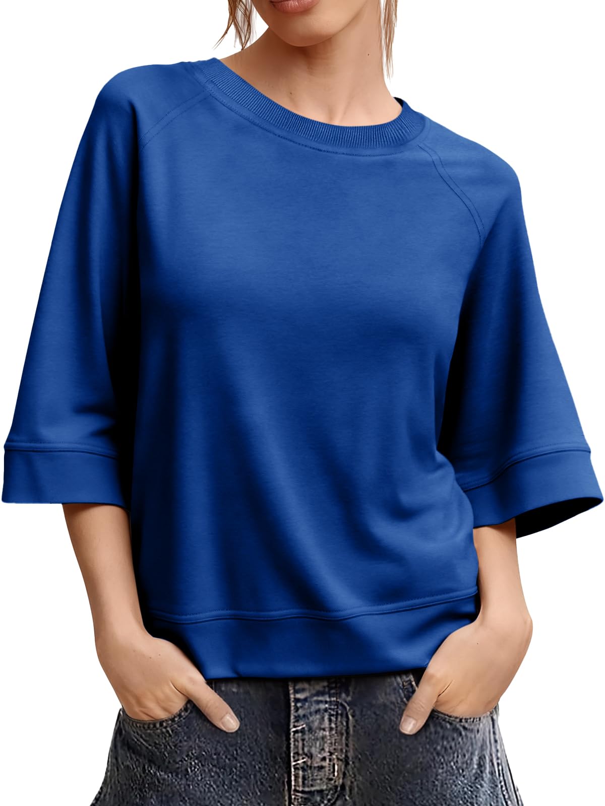Tankaneo Maglietta oversize da donna, mezza manica, casual, squadrata