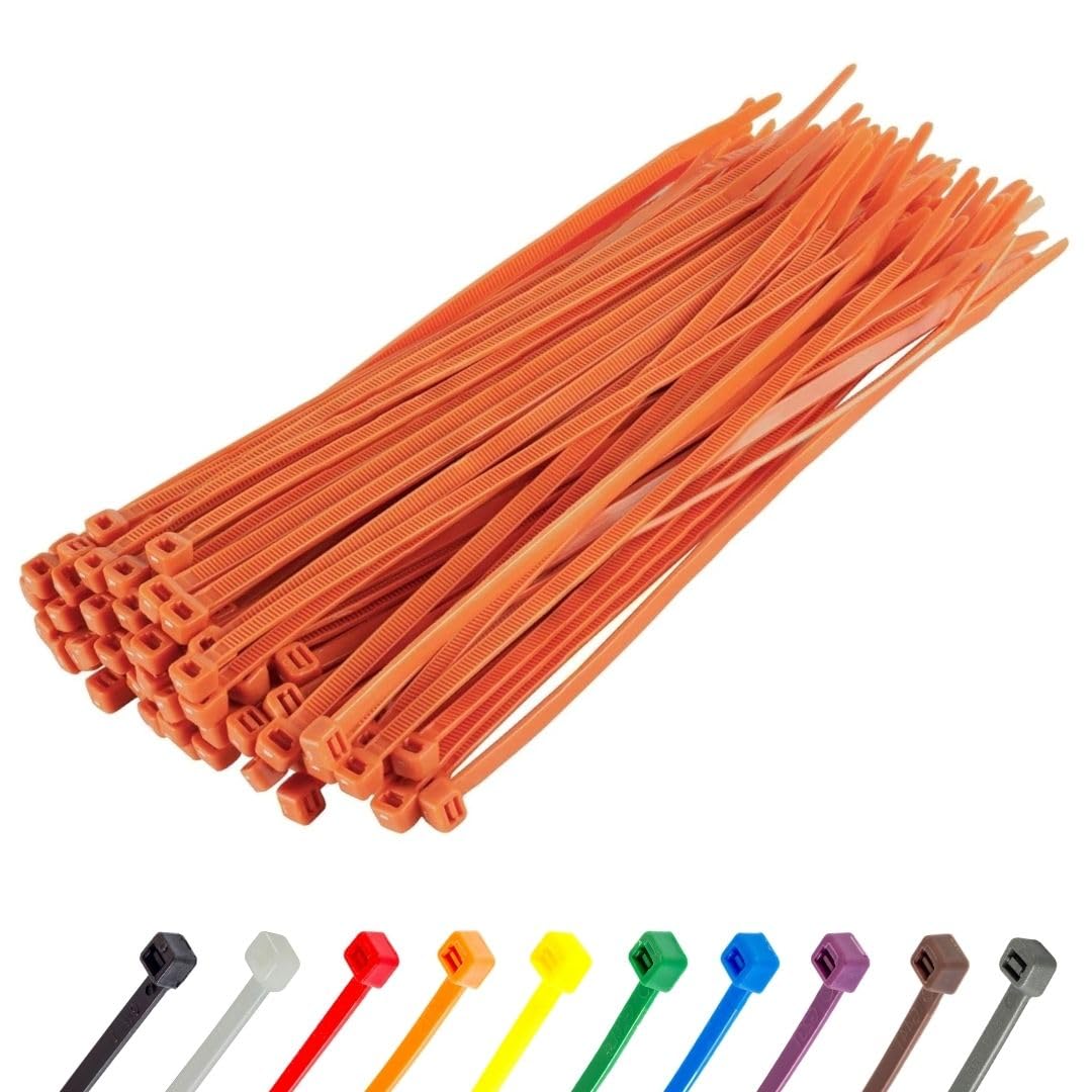 Gocableties Orange Cable Ties, 300mm x 3.6mm, Pack of 100, 12” Premium Nylon Zip