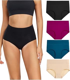 wirarpa Women's Cotton Underwear High Waisted Ladies Panties Full Coverage Briefs 4 Pack (Regular & Plus Size)