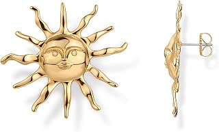 PAVOI 14K Gold Plated Statement Sun Earrings for Women - Chunky Sun Stud Earrings - Big Celestial Studs with Pearls - Trendy Summer Jewelry