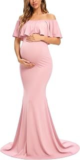Glampunch Off Shoulder Maternity Dress for Photoshoot，Baby Shower Dress