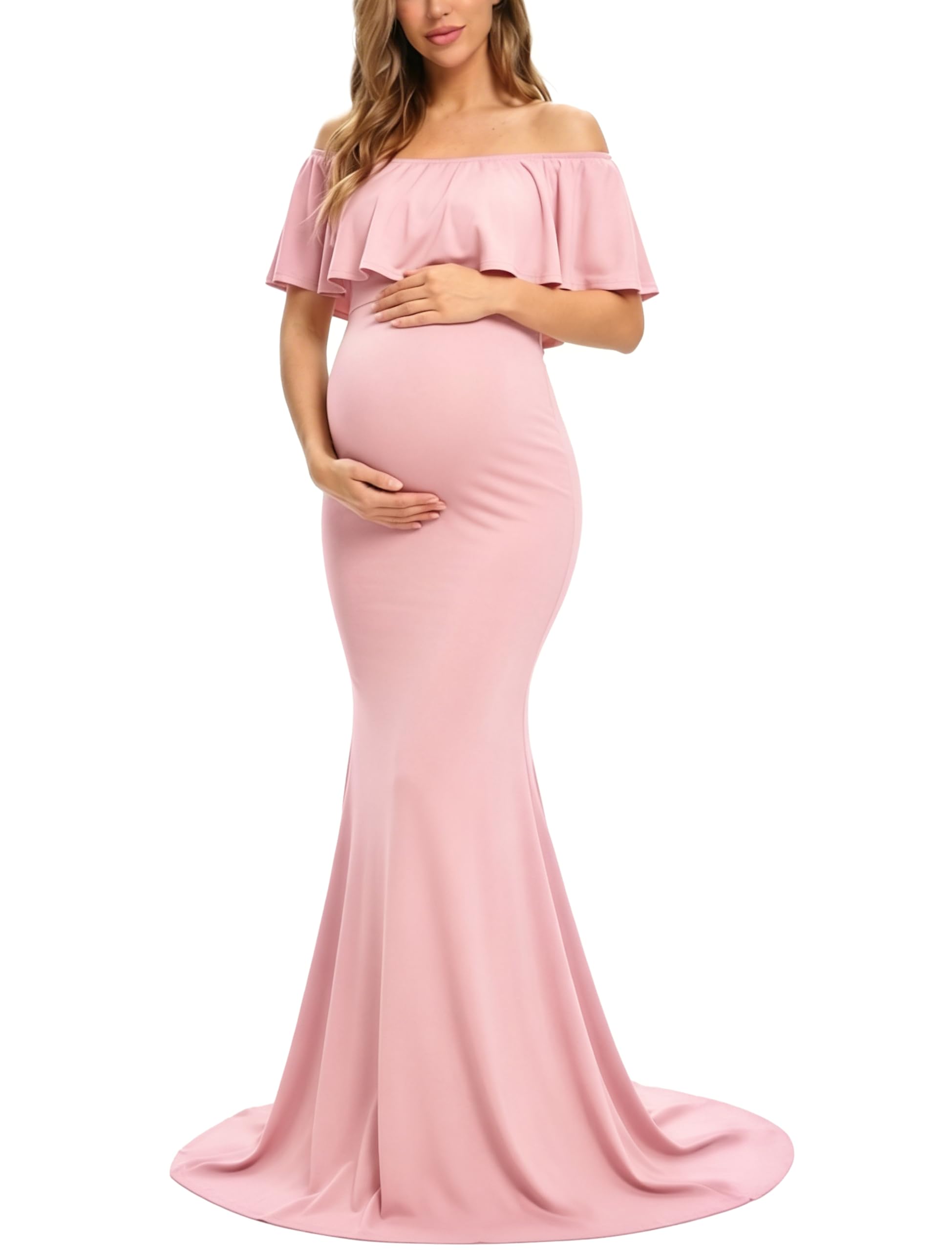 Glampunch Off Shoulder Maternity Dress for Photoshoot，Baby Shower Dress