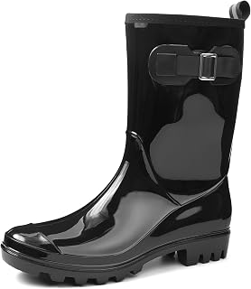 DKSUKO Women's Waterproof Rain Boots Mid Calf Rubber Garden Shoes