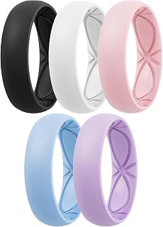 Egnaro 4/5/8 Variety Multipack Ergonomic Breathable Promise Ring 6mm Wide - 2mm Thick Silicone Wedding Rings Ladies Rubber Rings Half Size