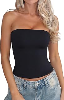 QINSEN Womens Double Lined Strapless Tube Top Slim Fit