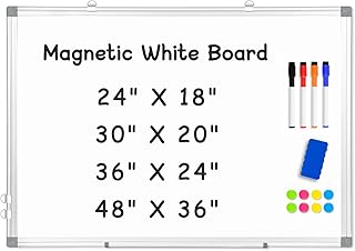 AMUSIGHT Double-Sided Magnetic Aluminum Frame Whiteboard, 36" x 24" | White Board for Wall, Hanging Mounting White Board Dry Erase Board Marker Board for Kitchen, Memo, School, Home, Office