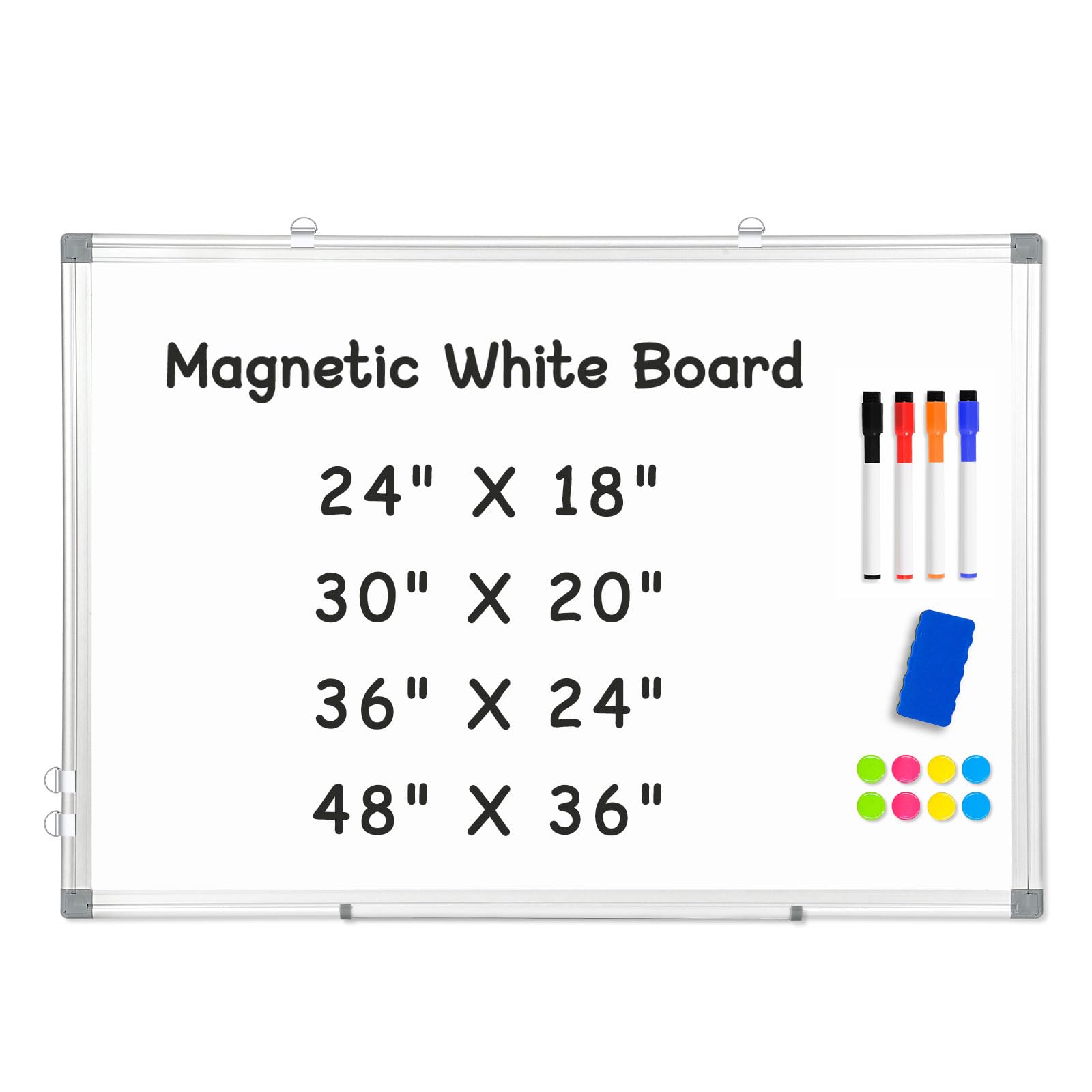 AMUSIGHT Double-Sided Magnetic Aluminum Frame Whiteboard, 36" x 24" | White Boar