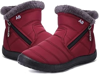Womens Snow Boots Winter Fur Lined Ankle Boots Ladies Side Zipper Warm Lightweight Booties Outdoor Anti-Slip Girls Walking Boots