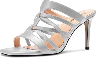 Aachcol Women's Medium Heel Open Heel Square Toe Sandals Slip-on Wedding Summer 8 cm Heels