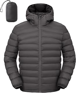 Rdruko Men's Lightweight Packable Puffer Jacket with Hood Winter Puffy Coat