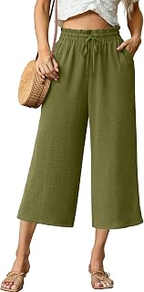 FREEOAK Womens Wide Leg High Waisted with Tie Belt Pockets Summer 2025 Vacation Pants