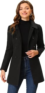 Allegra K Women's Double Breasted Winter Long Sleeve Trench Coat with Peter Pan Collar Casual