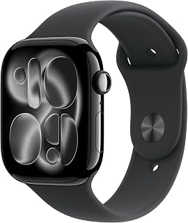 Apple Watch Series 11 (GPS, 46MM) Jet Black Aluminum Case with Black Sport Band - M/L (Renewed)