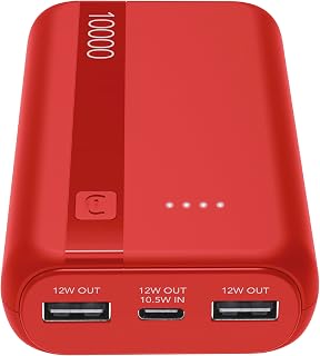 Cellularline 10000 mAh Power Bank with USB-C In/Out + 2 USB-A Ports – Multiple Charging and LED Indicator – Red
