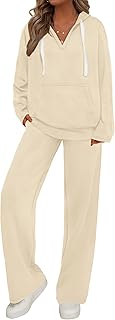 PRETTYGARDEN Tuta da donna in 2 pezzi tuta autunnale oversize scollo a V felpa con cappuccio gamba larga pantaloni della tuta da viaggio set lounge