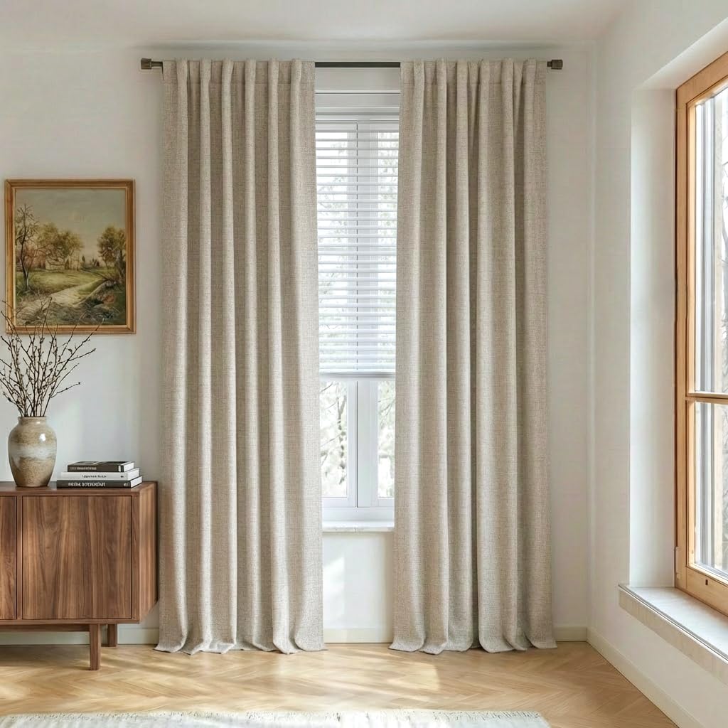 NICETOWN Natural 100% Blackout Linen Curtains, 84 Inches Long, 52" Wide | Natura