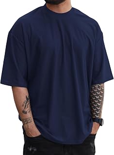 Mens Oversize Short Sleeve Tshirts Workout Drop Shoulder Relaxed Fit Tees