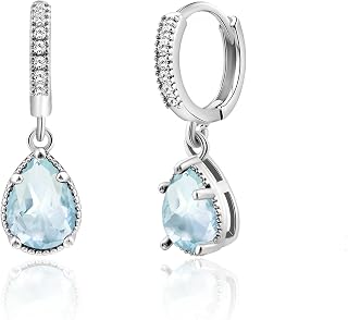 Weviway Silver Birthstone Drop Earrings, Teardrop Crystal Hoop Dangle, Multi Birthstone, Jewellery for Gifts