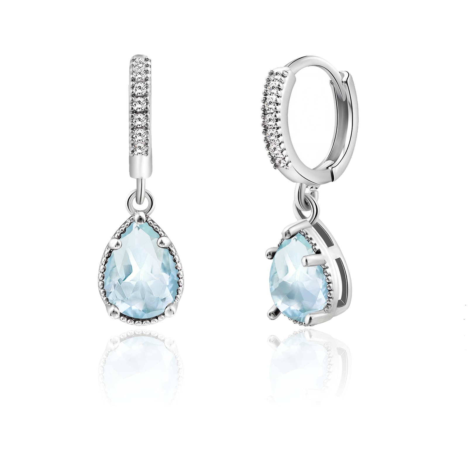Weviway Silver Birthstone Drop Earrings, Teardrop Crystal Hoop Dangle, Multi Bir