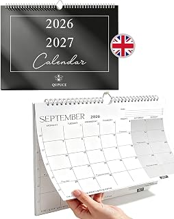 Qupuce Wall Calendar 2026 2027 UK A4 Sep. 2026 - Dec. 2027 (16 Months) | Minimalist 2027 Calendar Planner, Monthly Wall Planner with Holidays, for Family Academic Year/Work Organisation & Scheduling
