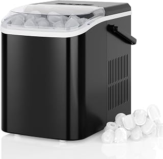 DUMOS Countertop Ice Maker with Handle, Portable Ice Machine for Home Black | 26lbs/24H, Makes 9 Bullet Cubes in 6 Mins, Auto-Cleaning, for Kitchen RV Camping