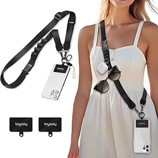 Icycay Phone Lanyard Crossbody Strap Neck Adjustable Teacher Women Black | for Cell Phone Case Keys ID Badges, Anti Theft, Multifuctional, Phone Holder, Travel Hiking Essential Accessories, Gifts