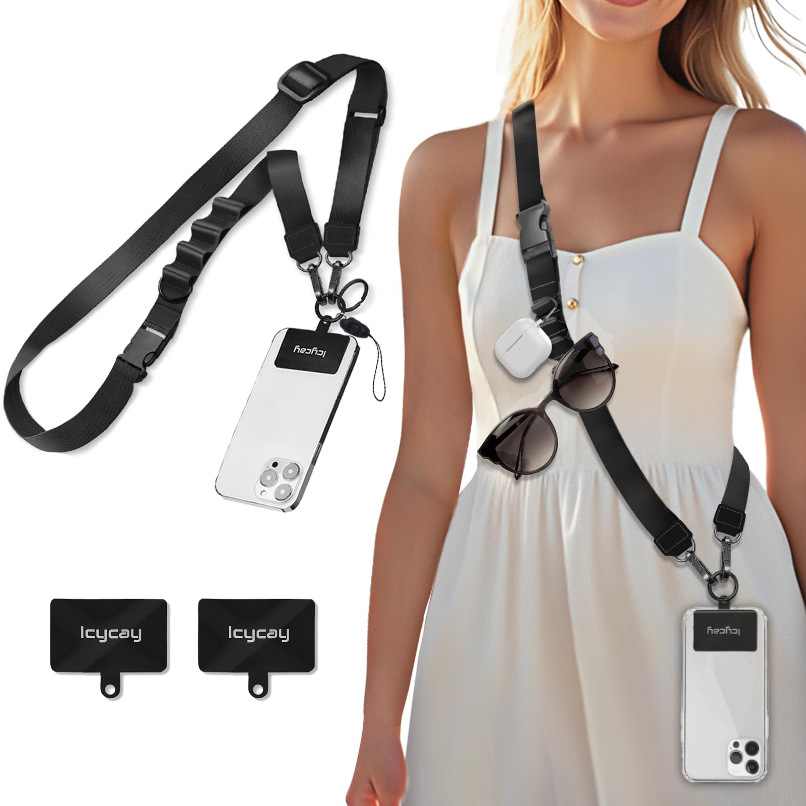 Icycay Phone Lanyard Crossbody Strap Neck Adjustable Teacher Women Black | for C