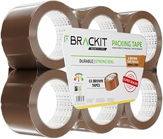 brackit Packing Tape Brown 48mm x 66m, Bulk Pack of 6 Rolls | Strong heavy-duty parcel tape, ideal for sealing parcels & boxes for packing, shipping, storage, moving, and regular use.
