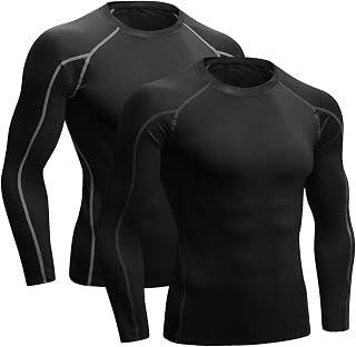 Niksa 2 Pack Long Sleeve Running Tops Mens,Base Layers Compression Top T-Shirts,Quick Dry Wicking Gym Athletic Training Workout Tee Shirts