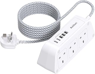 Extension Lead with USB Slots, 6 Way Outlets 5 USB (5A, 3 USB- C Port),1.6M | Braided Extension cord, 3250W Overload Protection, Security Surge Protection Plug Extension Socket