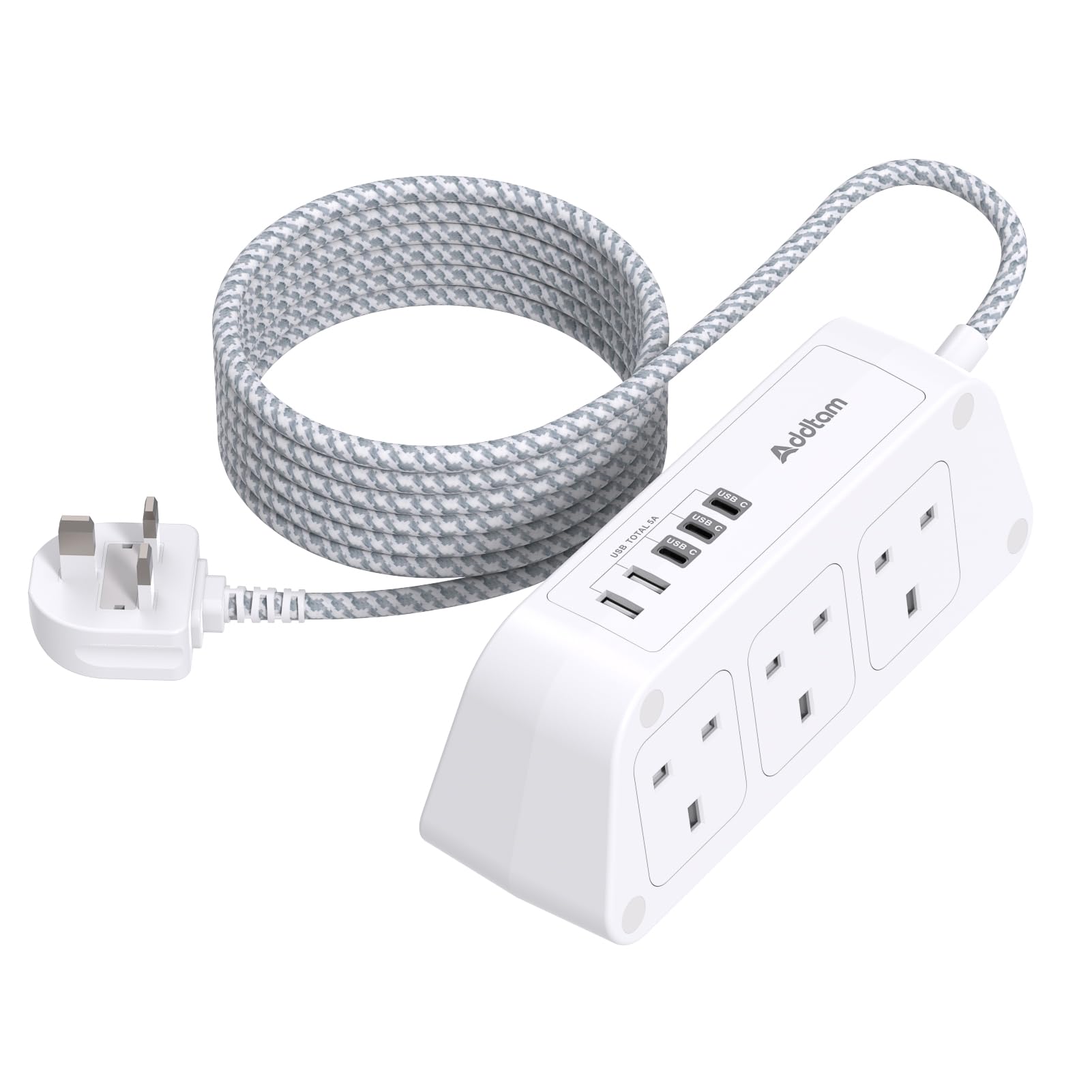 Extension Lead with USB Slots, 6 Way Outlets 5 USB (5A, 3 USB- C Port),1.6M | Br