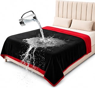King Size Waterproof Blanket – Spill-Proof, Water-Resistant Flannel Blanket for Bed, Couch, Kids & Pets Protection, Reversible Cozy Design (Passion Red & Midnight Black, 90x108) Bedding Aid