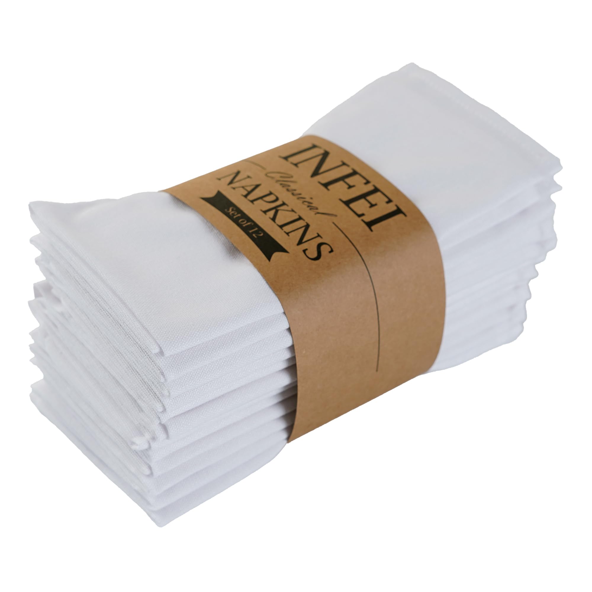 Plain Linen Thin Cloth Napkins - Set of 12 (40x40cm) - For Events & Home Use (Wh