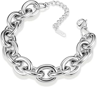 Sterling Silver 925/18K Gold Chunky Thick Chain Bracelet Women Trendy
