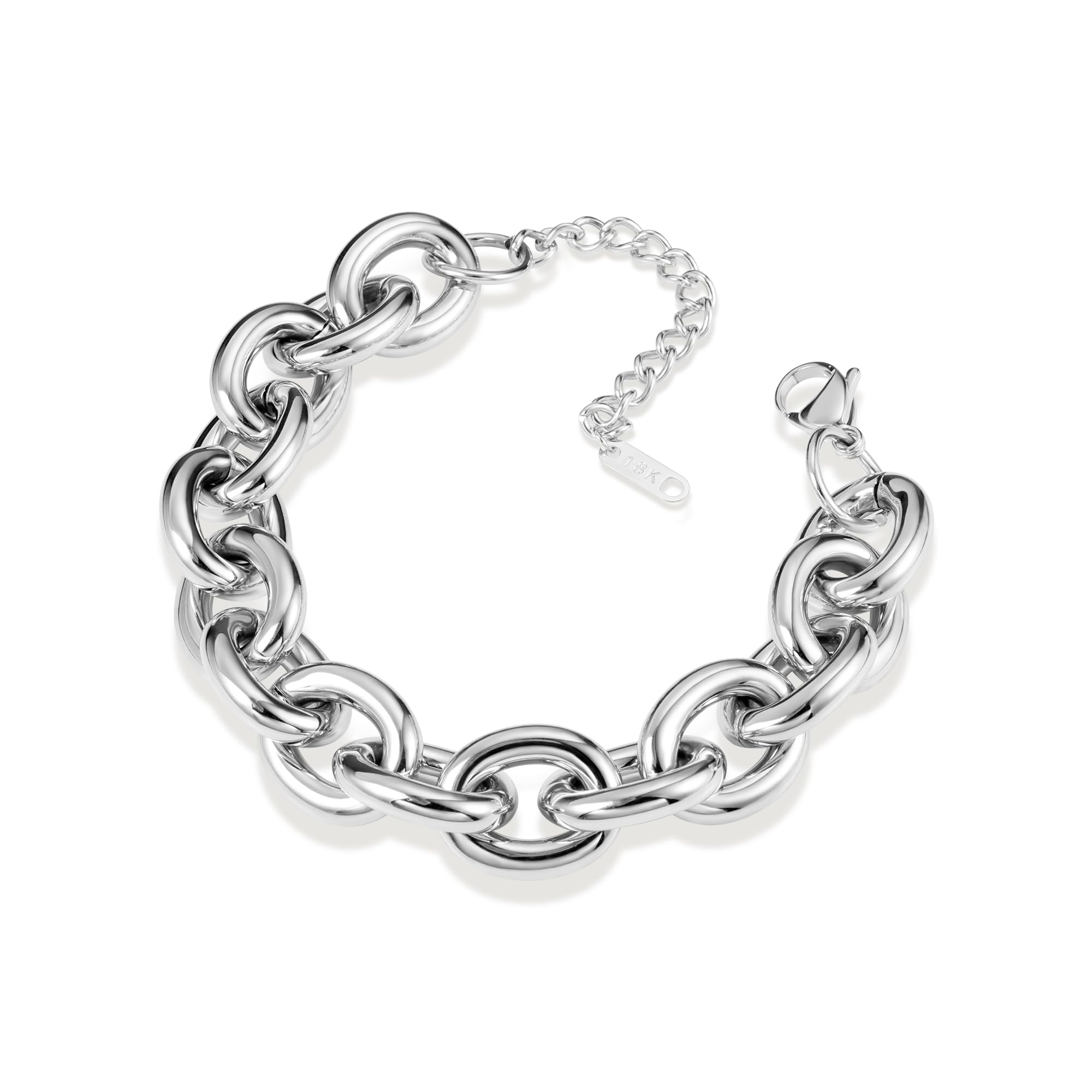 Sterling Silver 925/18K Gold Chunky Thick Chain Bracelet Women Trendy
