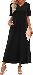 WIHOLL Women's Maxi Dresses V Neck Vacation Beach Sundresses Floral Travel Summer Dress