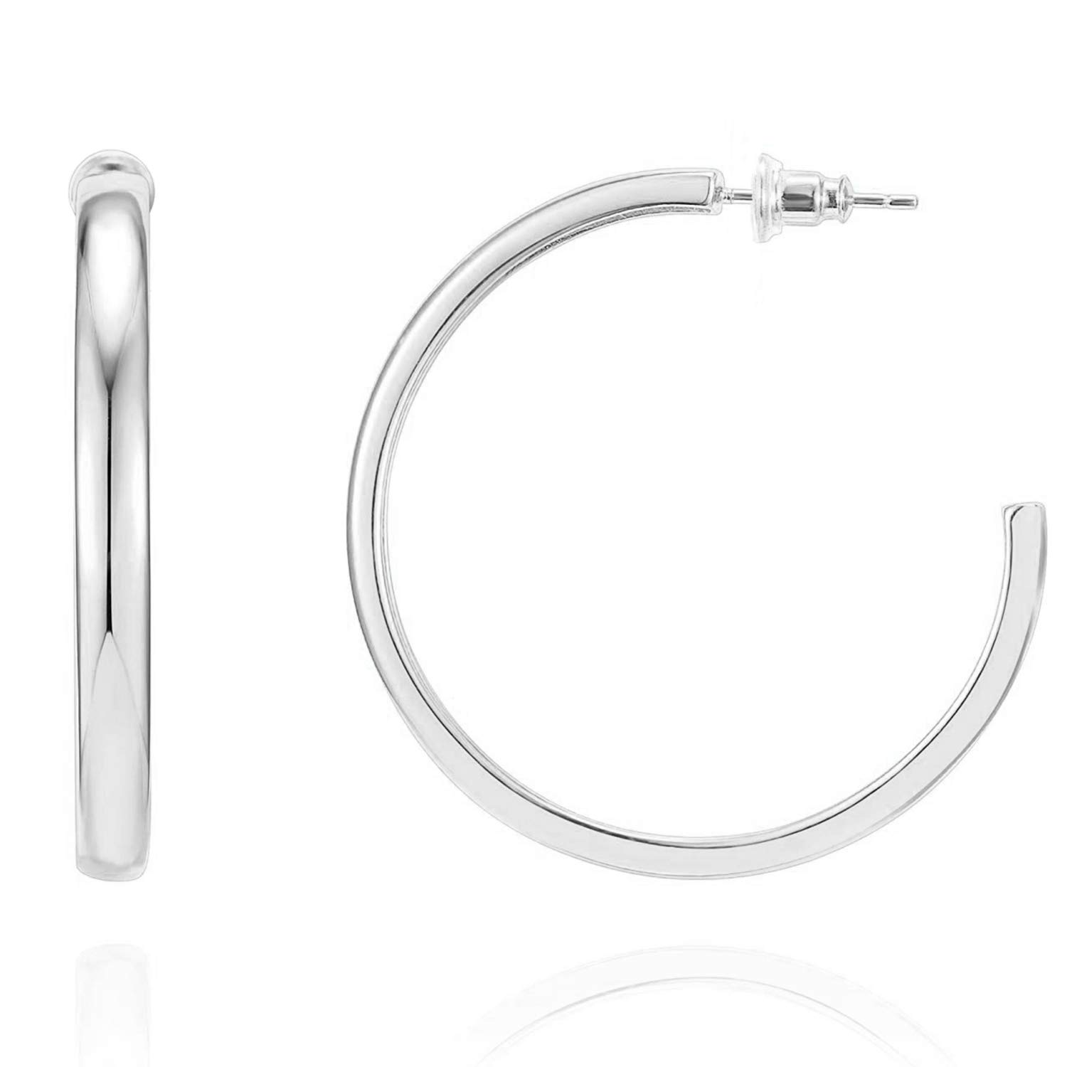 PAVOI 14K Gold Plated Wide Flat Edge Hoop Earrings for Women | Rose, White and Y