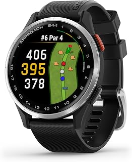 Garmin Approach S44, Essential Golf GPS Smartwatch, AMOLED Display, On-Course Features, Silver Aluminum Bezel with Black Silicone Band