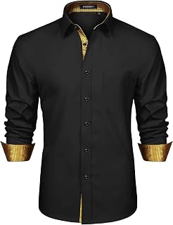 HISDERN Men's Shirt Casual Formal Classic Button Down Dress Shirts Collar Long Sleeve Regular Fit