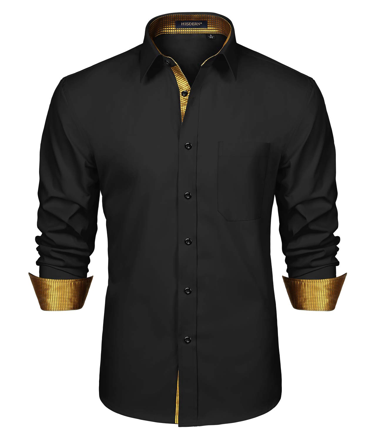 HISDERN Men's Shirt Casual Formal Classic Button Down Dress Shirts Collar Long S