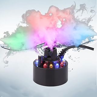 FITNATE 350ml/H Ultrasonic Mist Maker, Fog Machine Halloween 12 LED Lights | Auto low water shutoff, removable splash guard, spare atomizing discs, replacement tools, garden and Halloween party decor