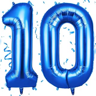 OFFCUP Blue Number 10 Balloons, 40 Inch Large Foil Number 1 & 0 Balloons | Self Inflating 10th Birthday Balloon for 10 Year Boys Girls Men Women Anniversary Birthday Party Decorations Supplies
