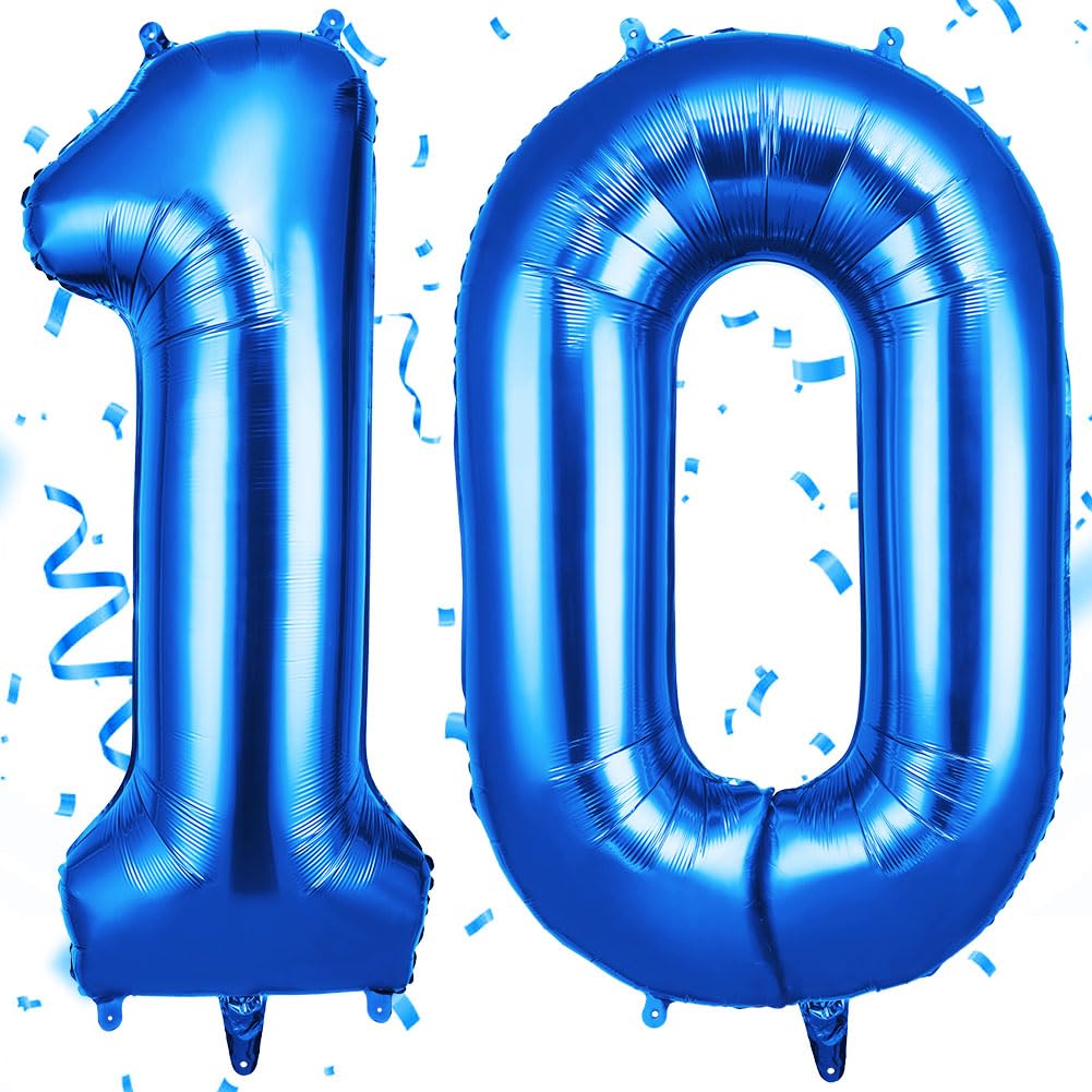 OFFCUP Blue Number 10 Balloons, 40 Inch Large Foil Number 1 & 0 Balloons | Self 