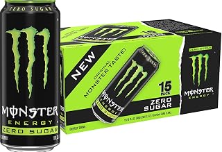 Monster Energy Zero Sugar, Green, Original, Low Calorie Energy Drink, 16 Ounce (Pack of 15), Can