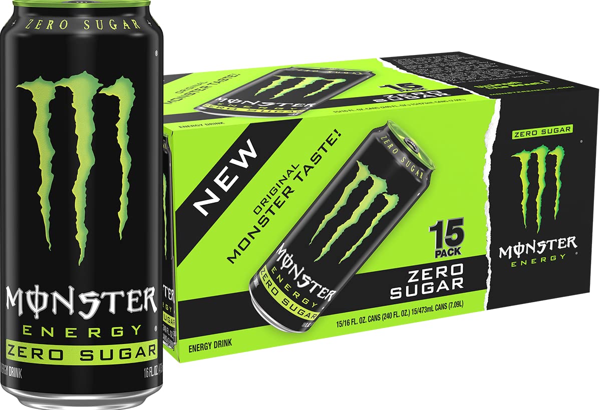 Monster Energy Zero Sugar, Green, Original, Low Calorie Energy Drink, 16 Ounce (