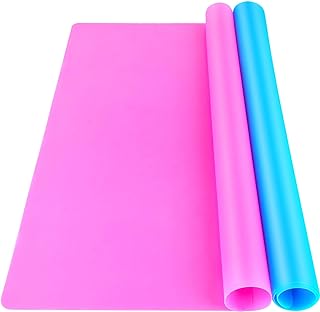 LEOBRO Silicone Mat for Resin Molds, 2 PCS 15.7" x 11.7" Playdough Mat, Silicone Mats for Crafts, Jewelry Resin Molds Mats, for Clay, Paint, Blue &amp; Rose Red
