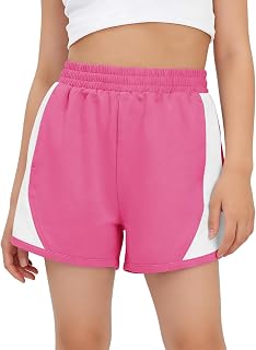 Haloumoning Pantaloncini da ragazza alla moda elastici a vita alta Colorblock allenamento pantaloncini da corsa con tasche 5-14 anni