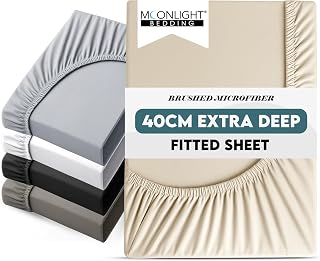 Moonlight Bedding Super King Fitted Sheet 40CM Extra Deep Pocket Cream