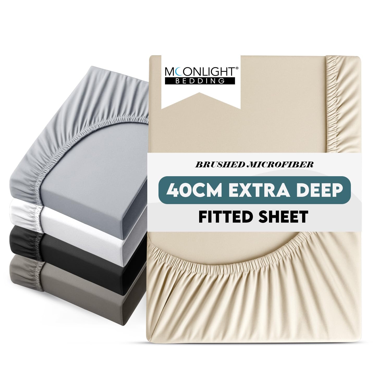 Moonlight Bedding Super King Fitted Sheet 40CM Extra Deep Pocket Cream